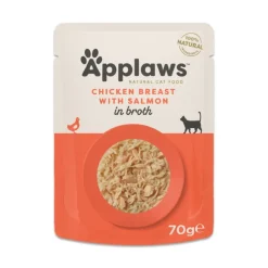 Applaws Hund & Katte mad Applaws Kattevådmad kylling og laks i bouillon 70 g pose