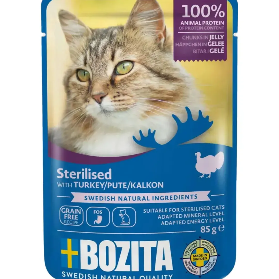 Bozita - Swedish natural quality Bozita Kattefoder pose 85g Steriliseret kalkun gele