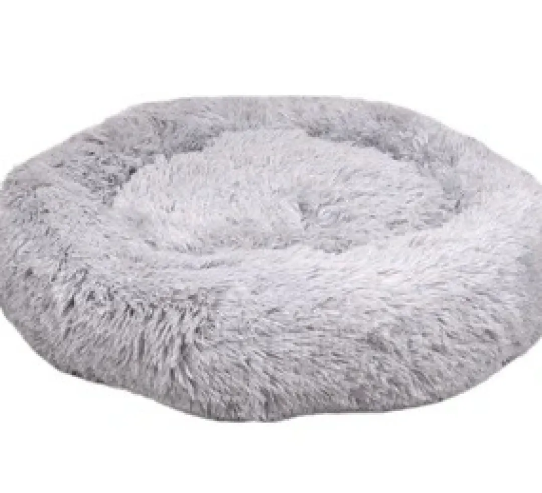 Flamingo Cushion Krems fluffy rund hundeseng medium lysegrå