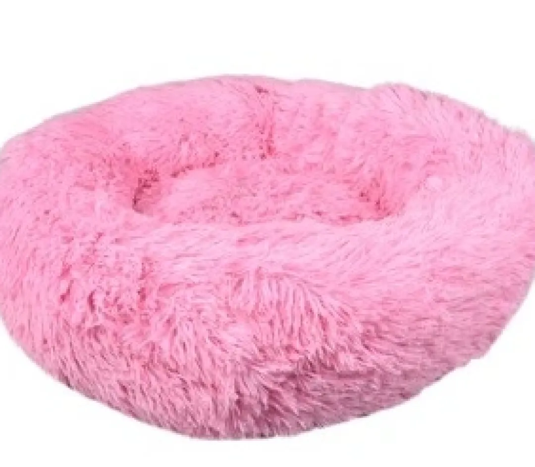 Flamingo Cushion Krems fluffy rund hundeseng small lyserød