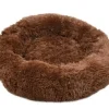 Flamingo Cushion Krems fluffy rund hundeseng small mørkebrun