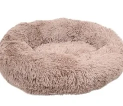 Flamingo Cushion Krems fluffy rund hundeseng small lysebrun