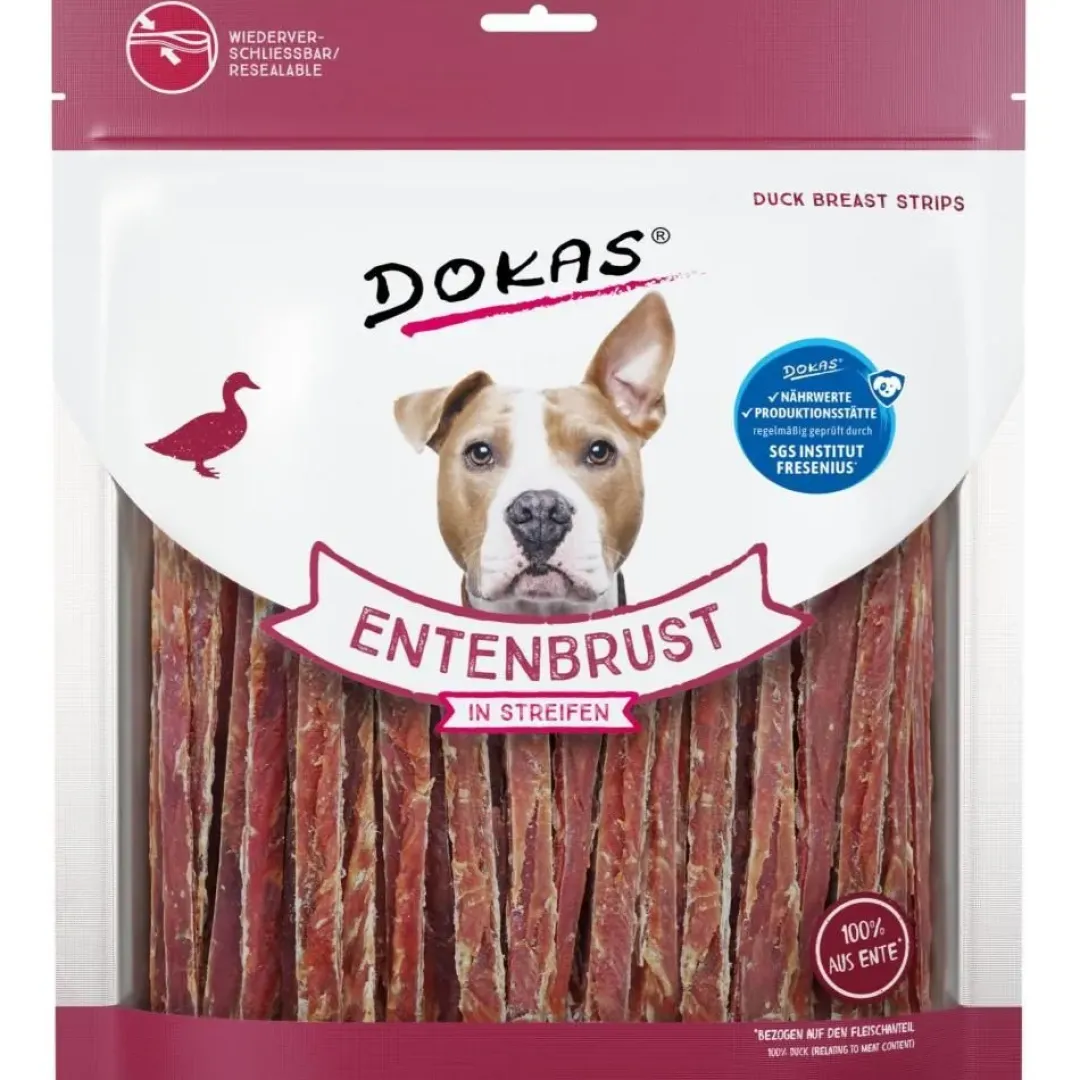 Dokas Premium Hunde og Kattesnacks Dokas Andebryststrimler 500 g - naturlige hundesnacks