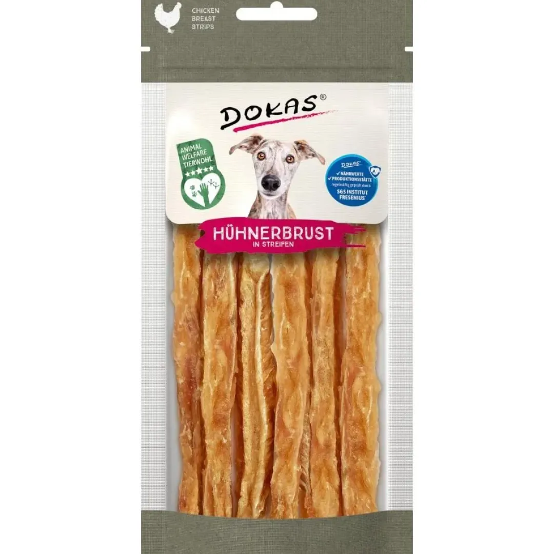 Dokas Premium Hunde og Kattesnacks Dokas Kyllingebryststrimler 50 g - naturlige hundesnacks