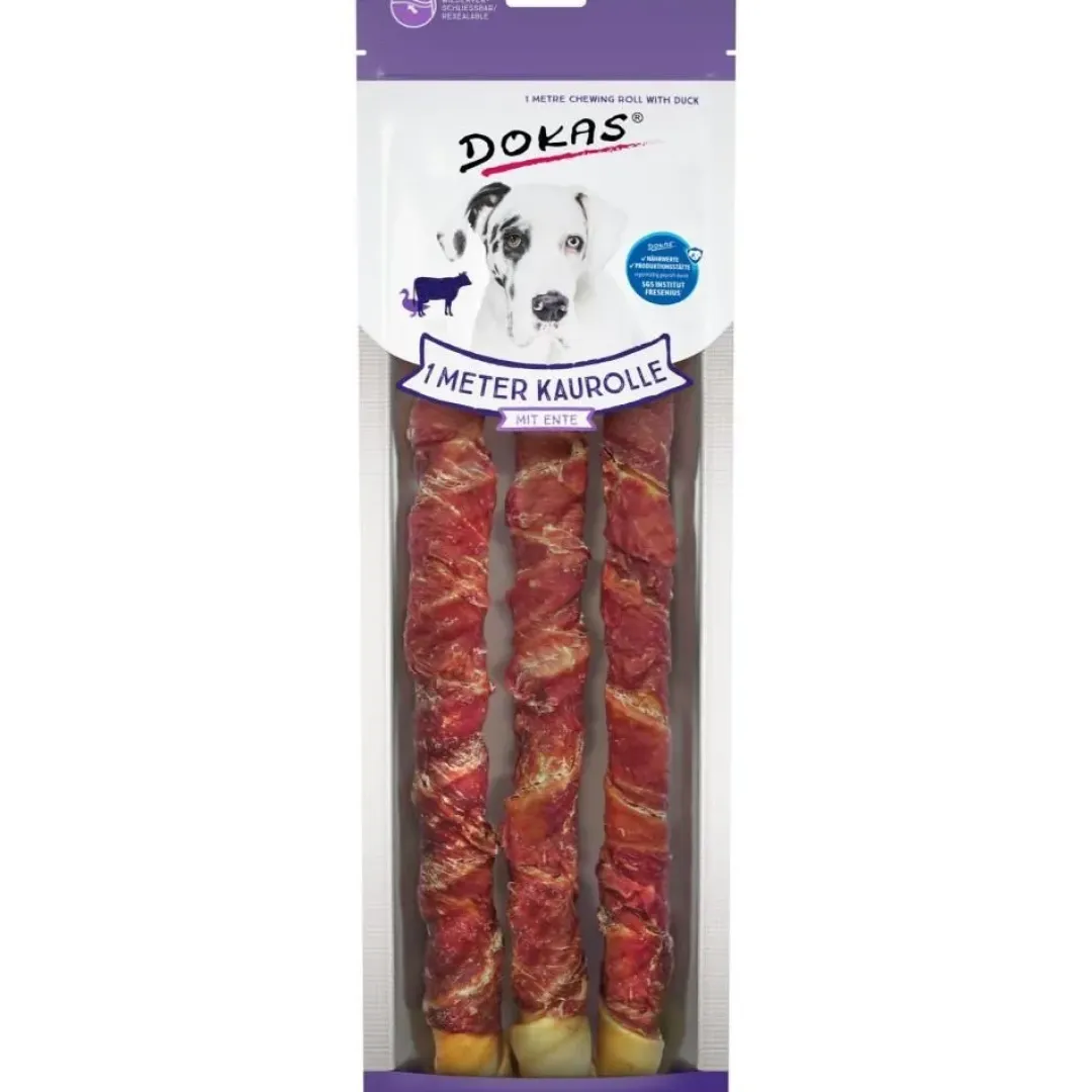 Dokas Premium Hunde og Kattesnacks Dokas 1 meter tyggepind med and 315 g - ekstra lang tyggeven til hunde