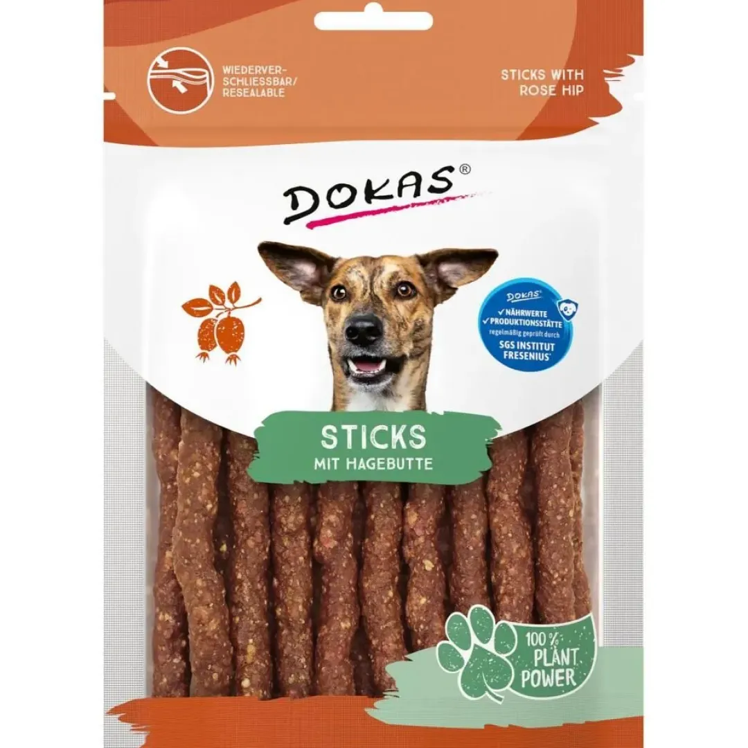 Dokas Premium Hunde og Kattesnacks Dokas Stænger med hyben 105 g - vegetabilske hundesnacks