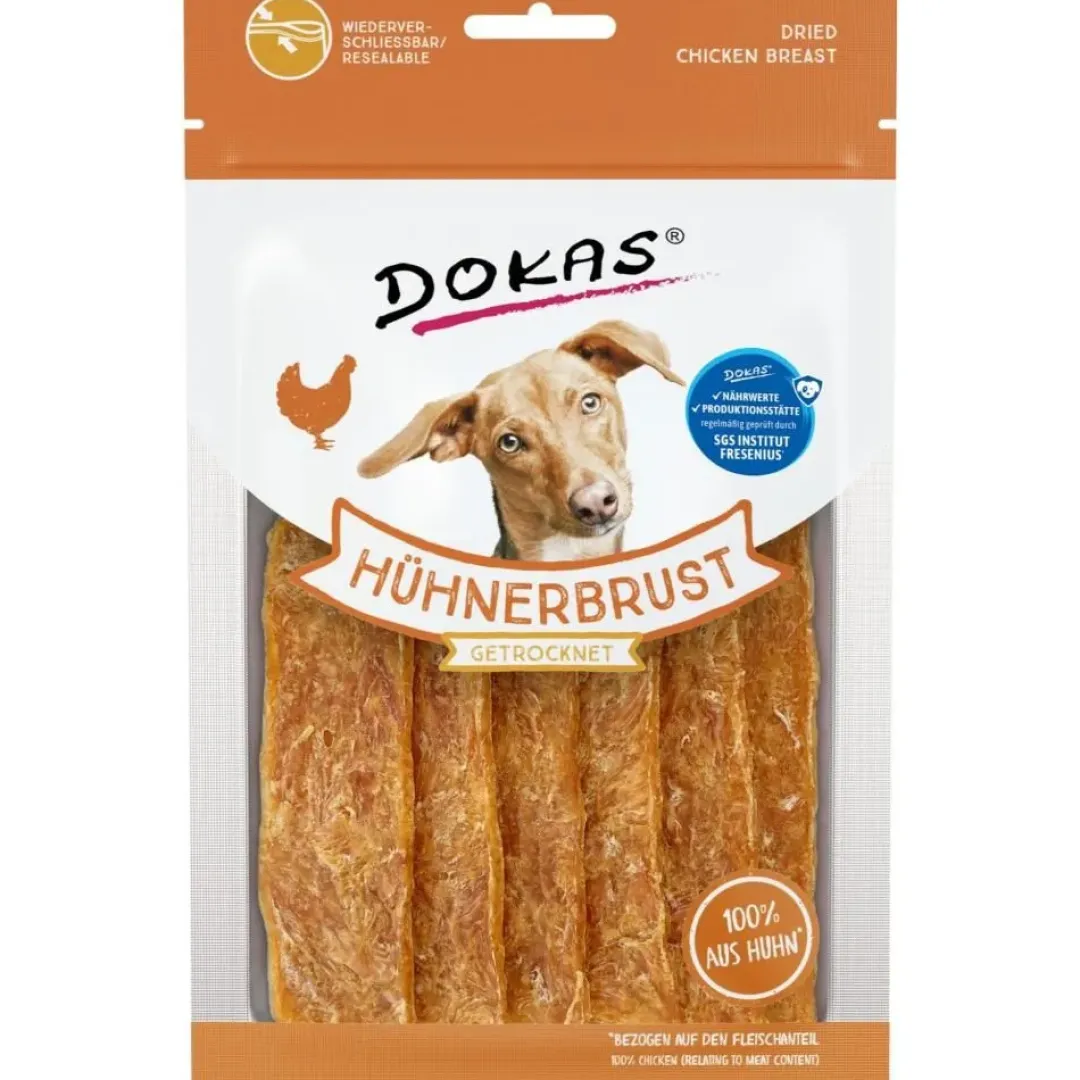 Dokas Premium Hunde og Kattesnacks Dokas Tørret kyllingebryst 70 g - sunde hundesnacks af kylling
