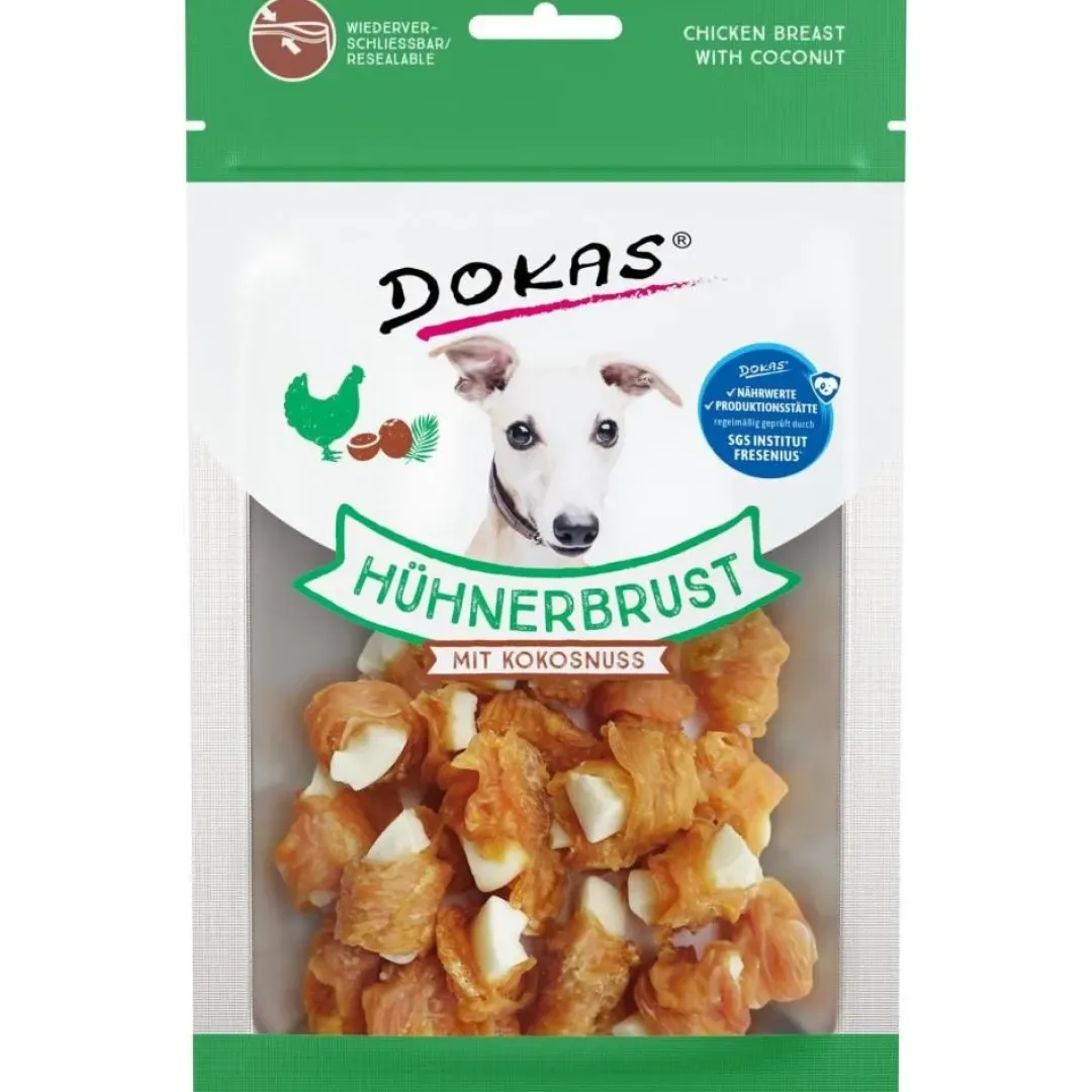 Dokas Premium Hunde og Kattesnacks Dokas Tørret kyllingebryst med kokos 60 g - naturlige hundesnacks