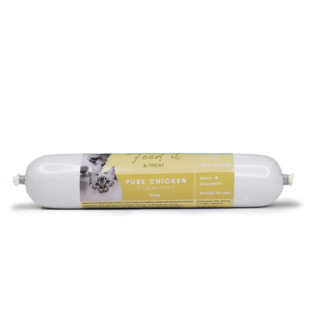 Feed it - Lækre snackpølser Feedit & Treat Pure Chicken 400 g - naturlig kyllingeskærepølse til hund og kat