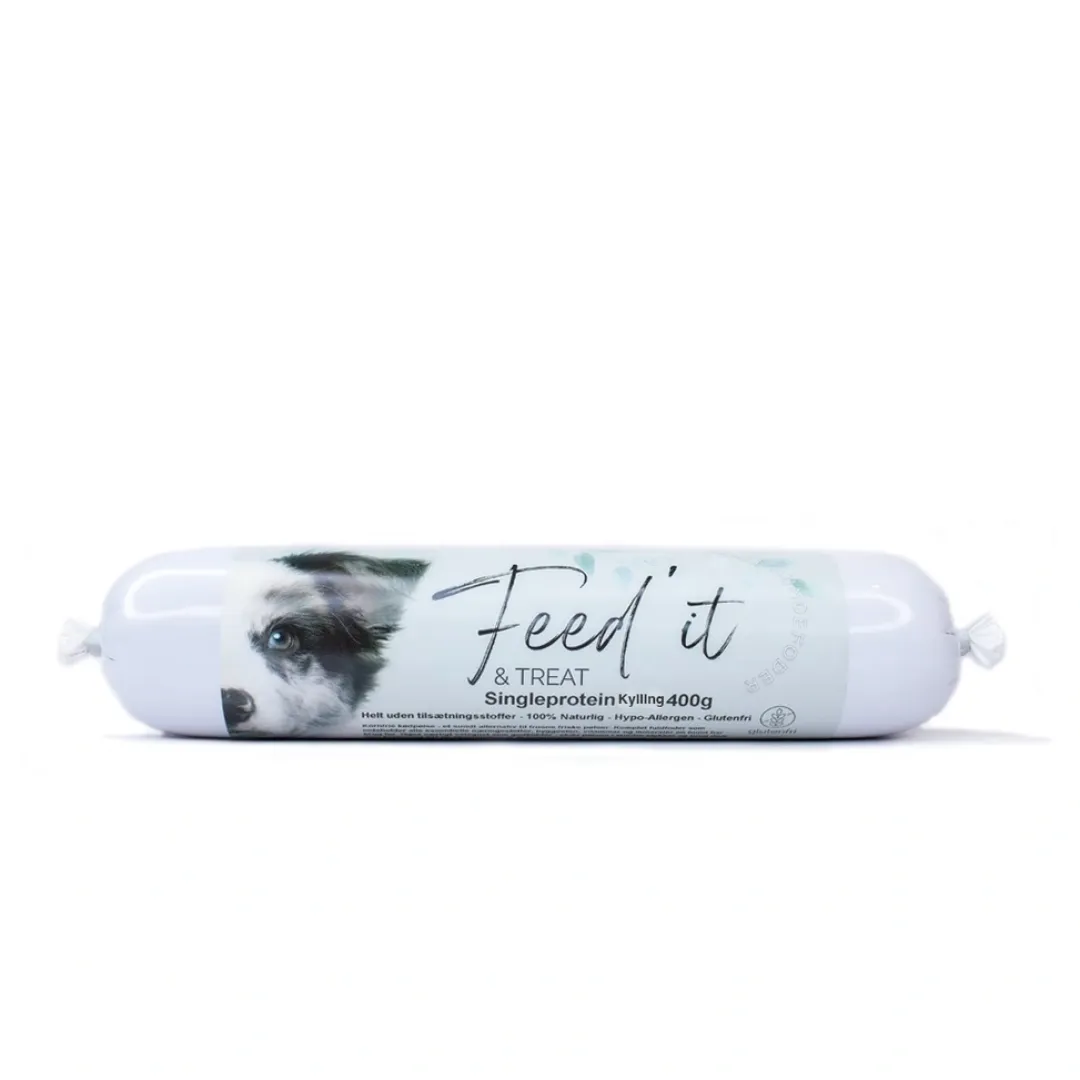 Feed it - Lækre snackpølser Feedit & Treat Pure Chicken 400 g - naturlig kyllingeskærepølse til hund og kat