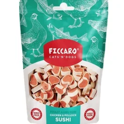 Ficcaro Katte og Hundesnack FICCARO Hundesnack Kylling og sej i sushi-form 100 g - lækre hundesnacks