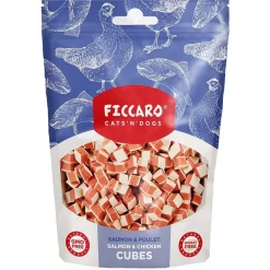 Ficcaro Katte og Hundesnack FICCARO Hundesnack Kylling og laks i tern 100 g - naturlige hundesnacks