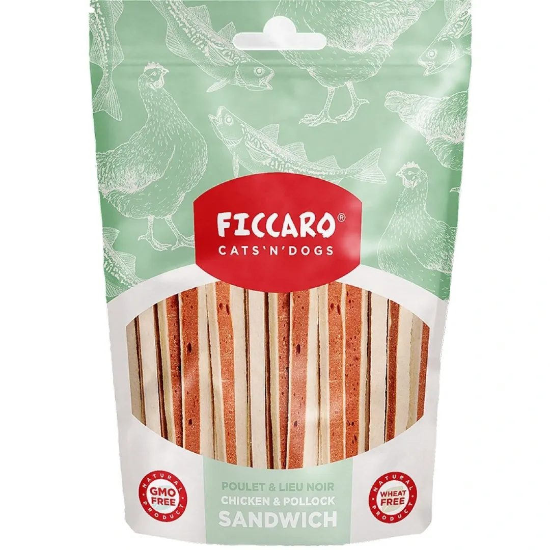 Ficcaro Katte og Hundesnack FICCARO Hundesnack Kylling og sej Sandwich 100 g - lækre hundesnacks