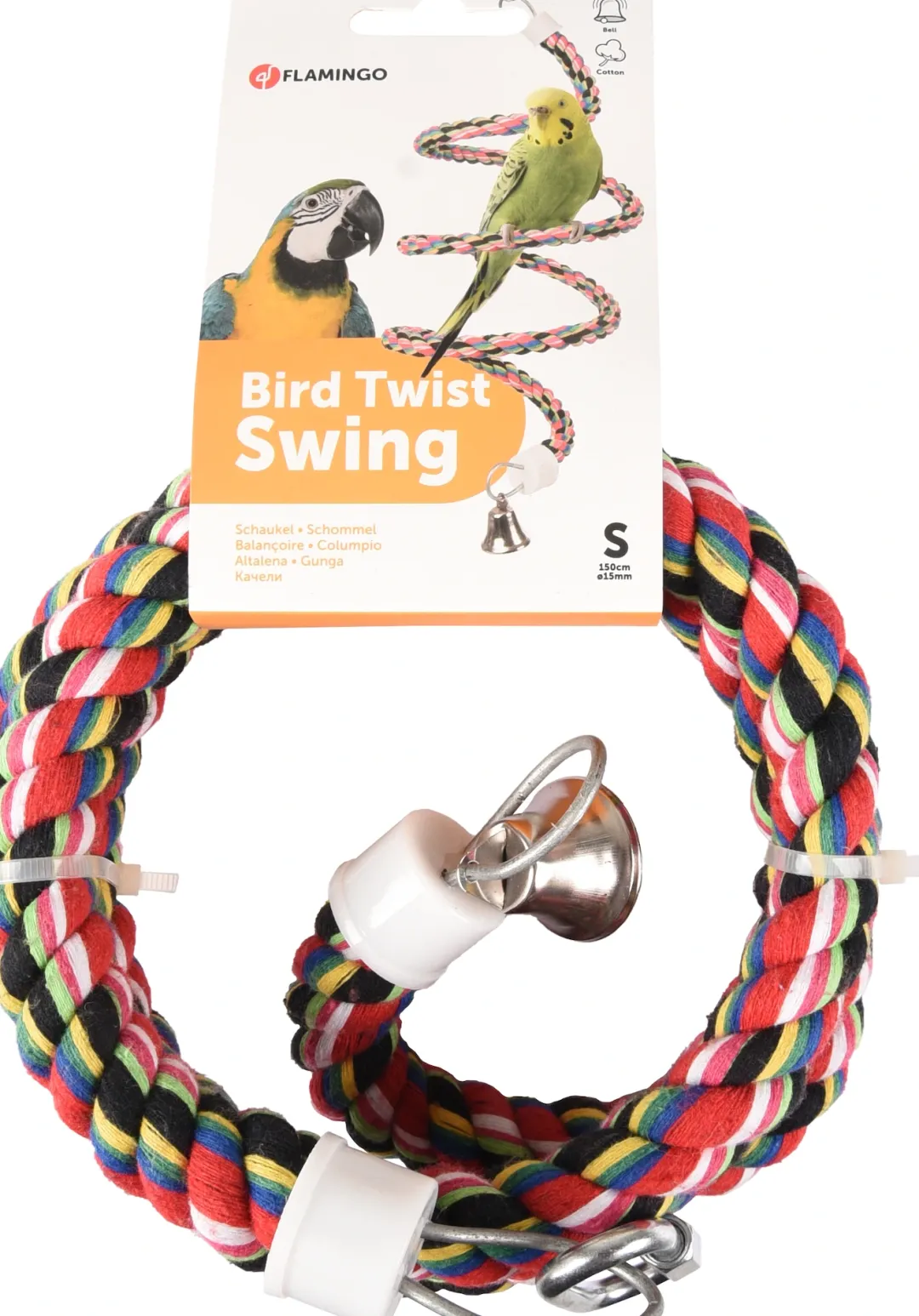 Flamingo Fugle Legetøj Reb multifarvet S Ø 1,5 cm - Fuglegynge med klokke
