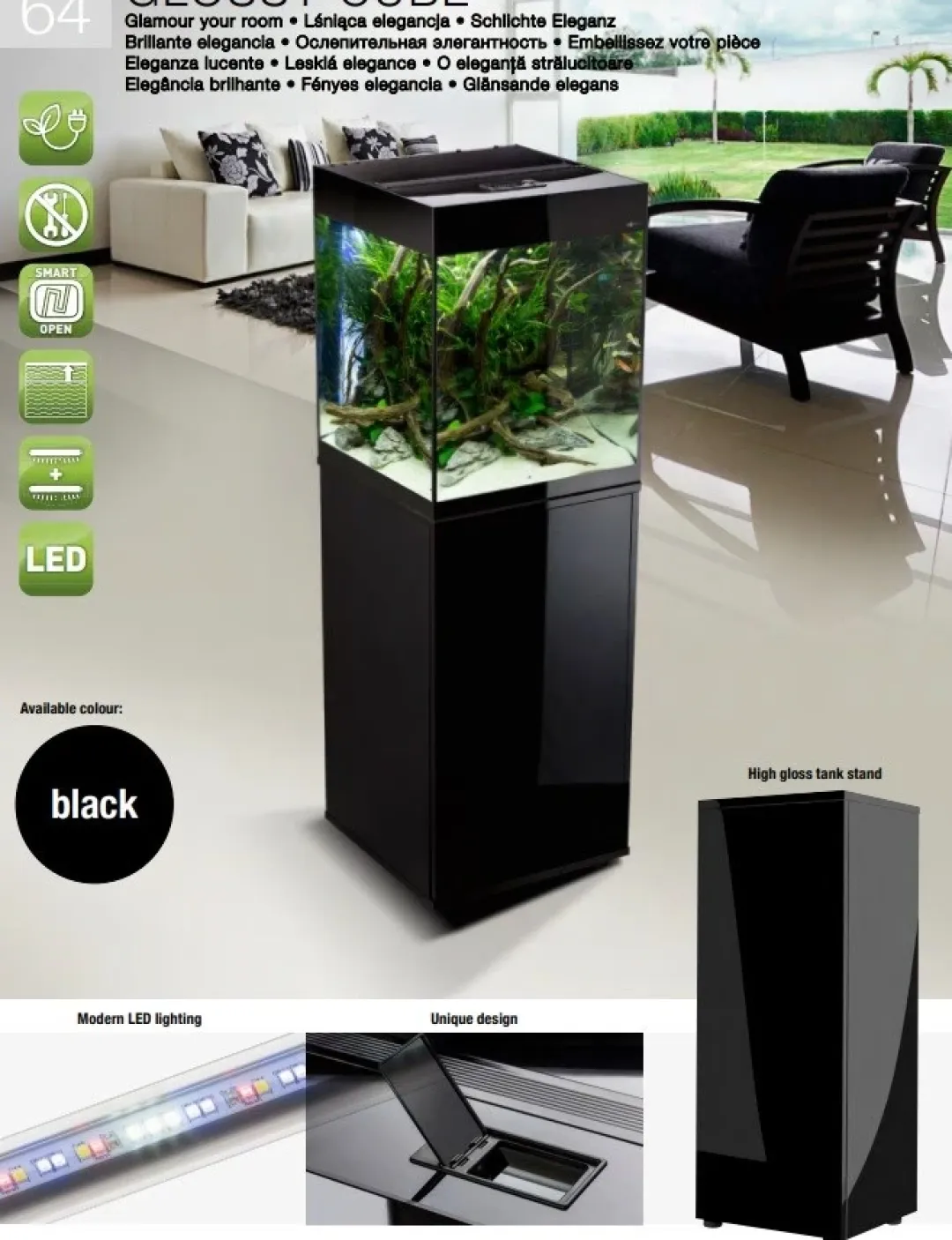 Aquael Glossy akvarie Cube 50x50x63 cm 132 L Sort
