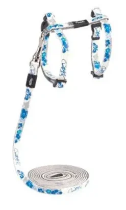 Rogz Glowcat Kattesele og Linesæt 8 mm Blå Floral