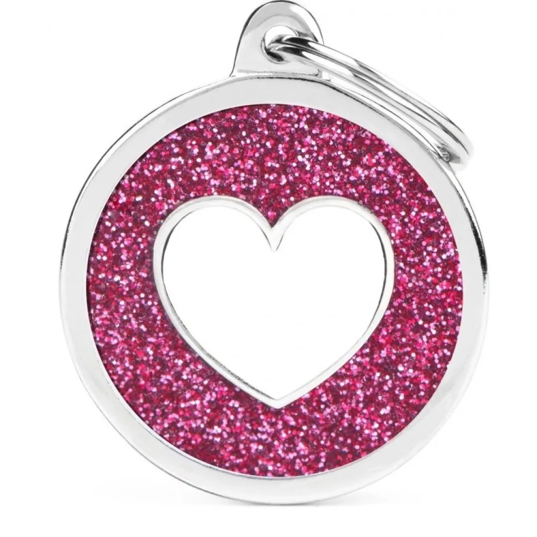 My Family Hundetegn Hundetegn My Family Shine cirkel med hjerte stor pink og hvid