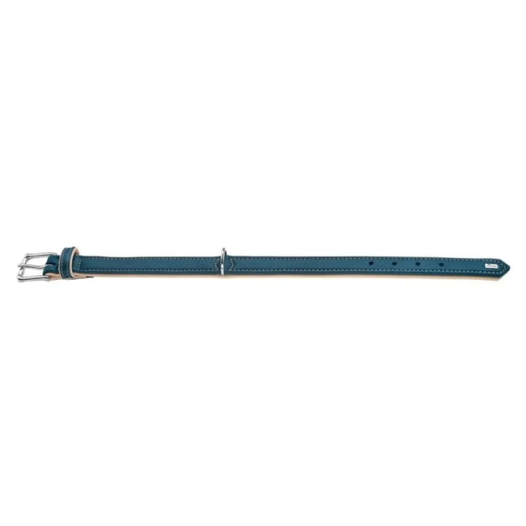Hunter Hundehalsbånd læder Canada Elg Str.30 Petroleumsblå - 21-25 cm