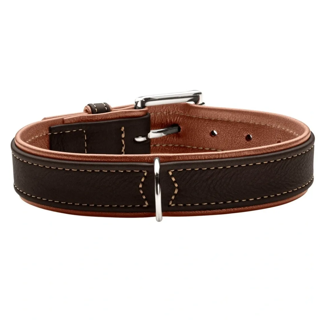Hunter Hundehalsbånd læder Canada Elg Str.30 Sort/Cognac - 21-25 cm