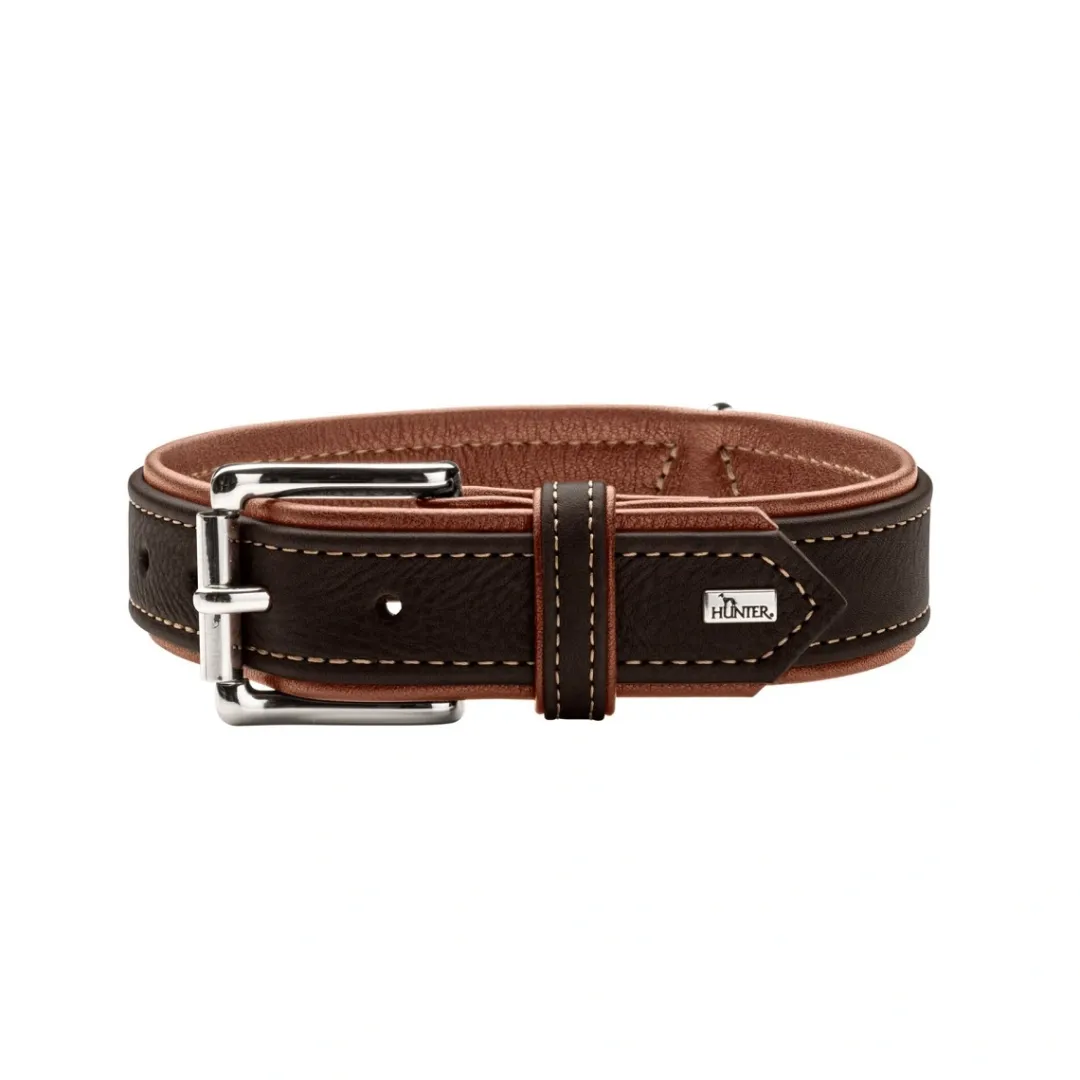 Hunter Hundehalsbånd læder Canada Elg Str.60 Sort/Cognac - 46-52 cm