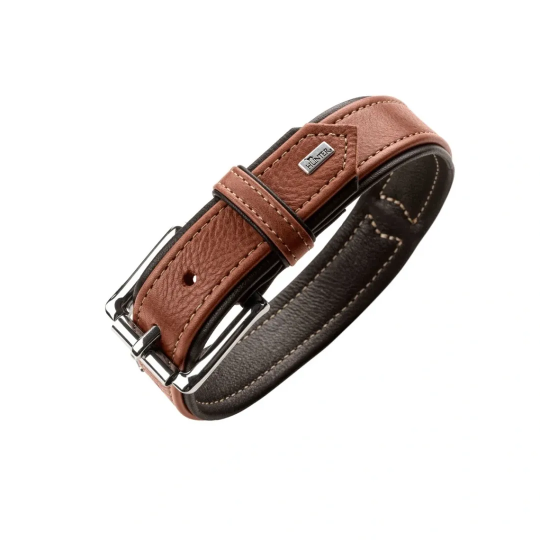 Hunter Hundehalsbånd læder Canada Elg Str.35 Cognac/Sort - 24-30 cm