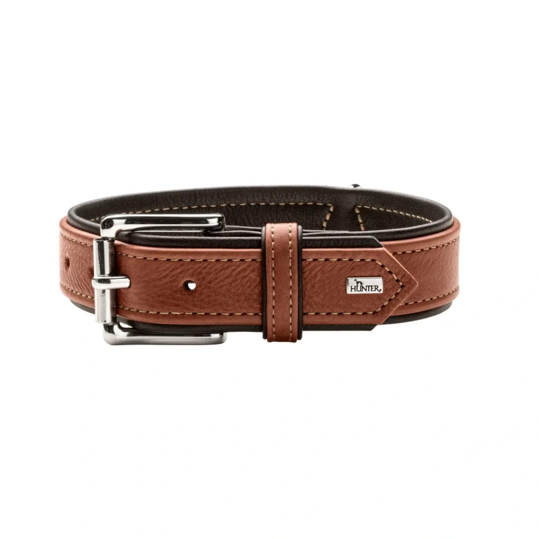 Hunter Hundehalsbånd læder Canada Elg Str.50 Cognac/Sort - 37-43 cm