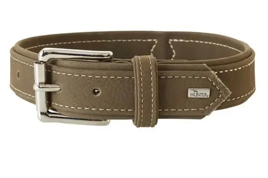 Hunter Hunting halsbånd str.55 Oliven - justerbart hundehalsbånd (42 - 48 cm., B 3,5 cm.)
