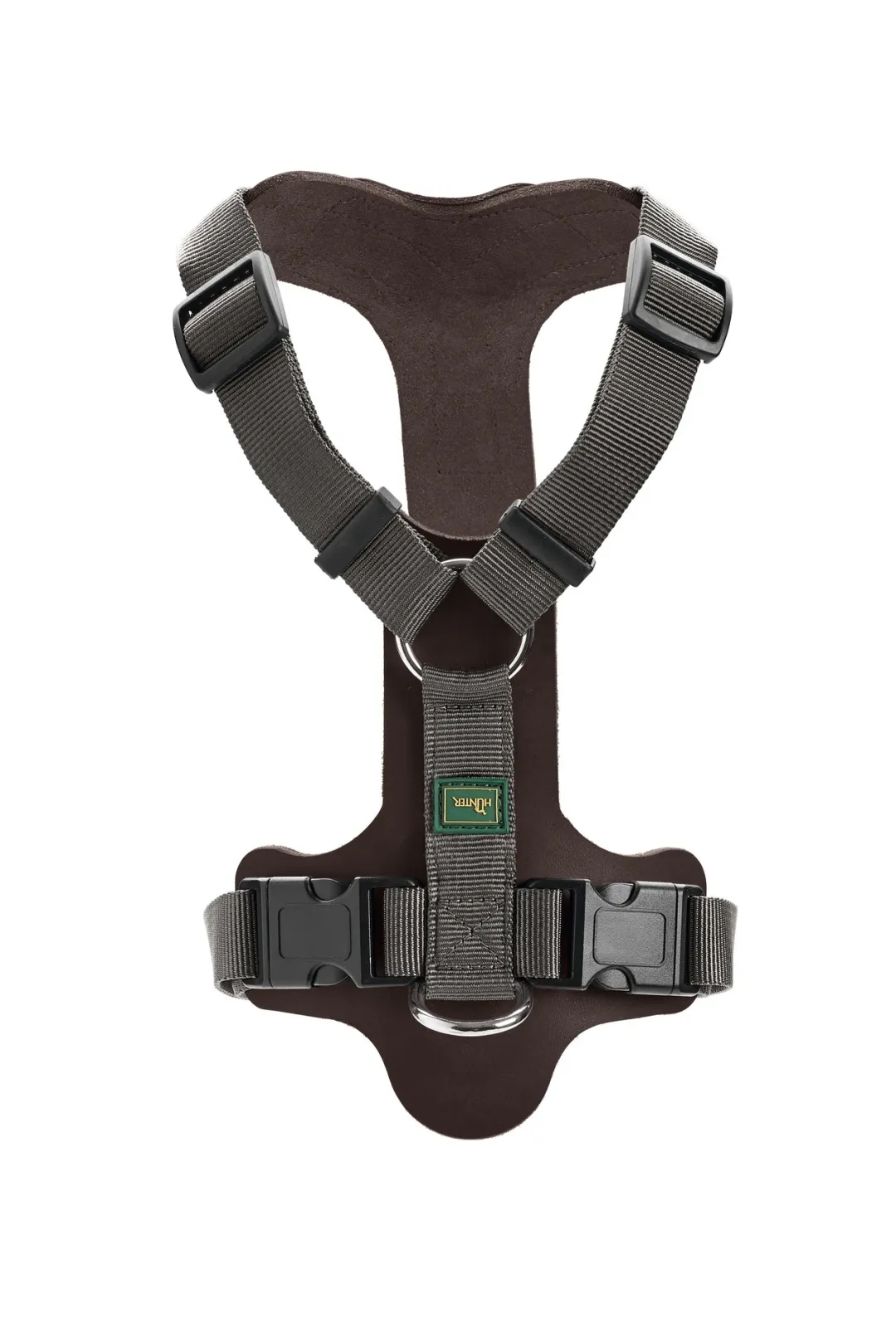 Hunter Mixed Aalborg læder hundesele M-L mørkebrun/grå hals 61-85 cm - komfort og kvalitet