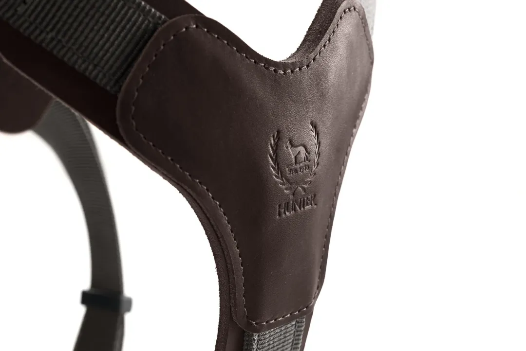 Hunter Mixed Aalborg læder hundesele M mørkebrun/grå hals 55-67 cm - komfort og naturlig støtte