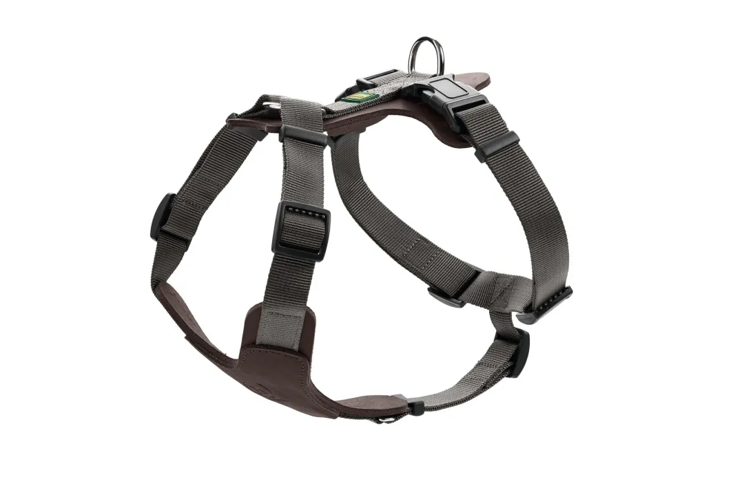Hunter Mixed Aalborg læder hundesele XS-S mørkebrun/grå hals 40-50 cm - komfort og støtte