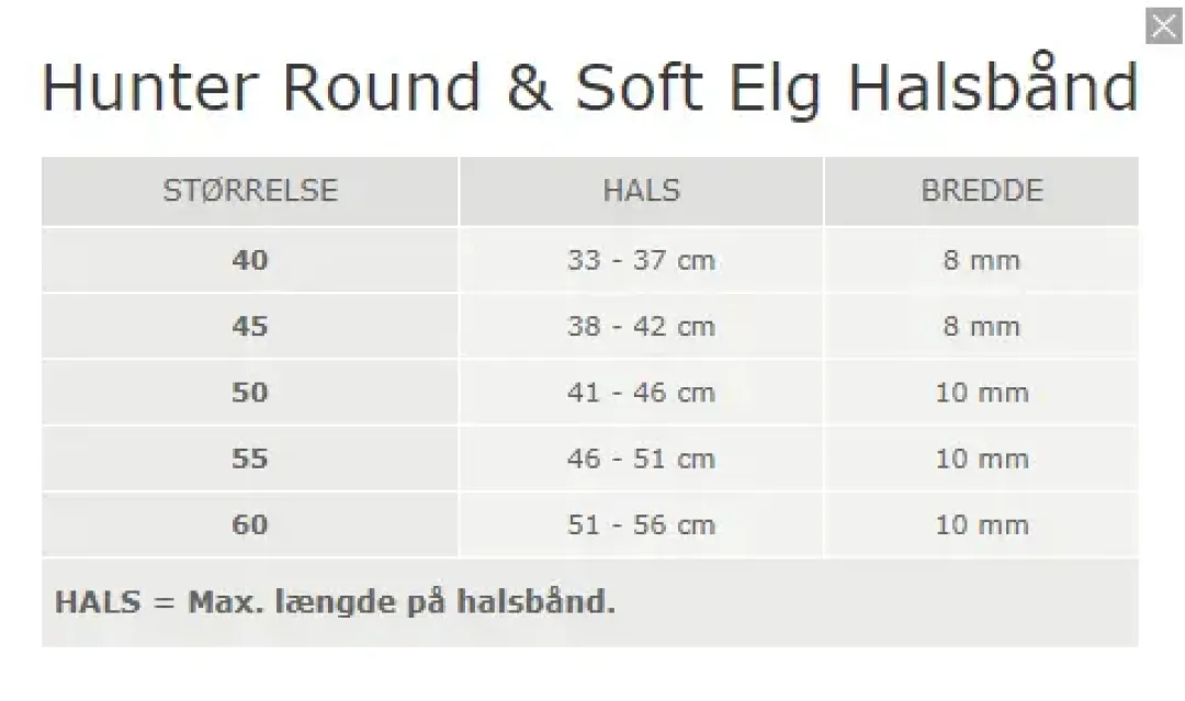 Hunter rundsyet elghalsbånd sort 55 cm - justering 46-51 cm til store hunde