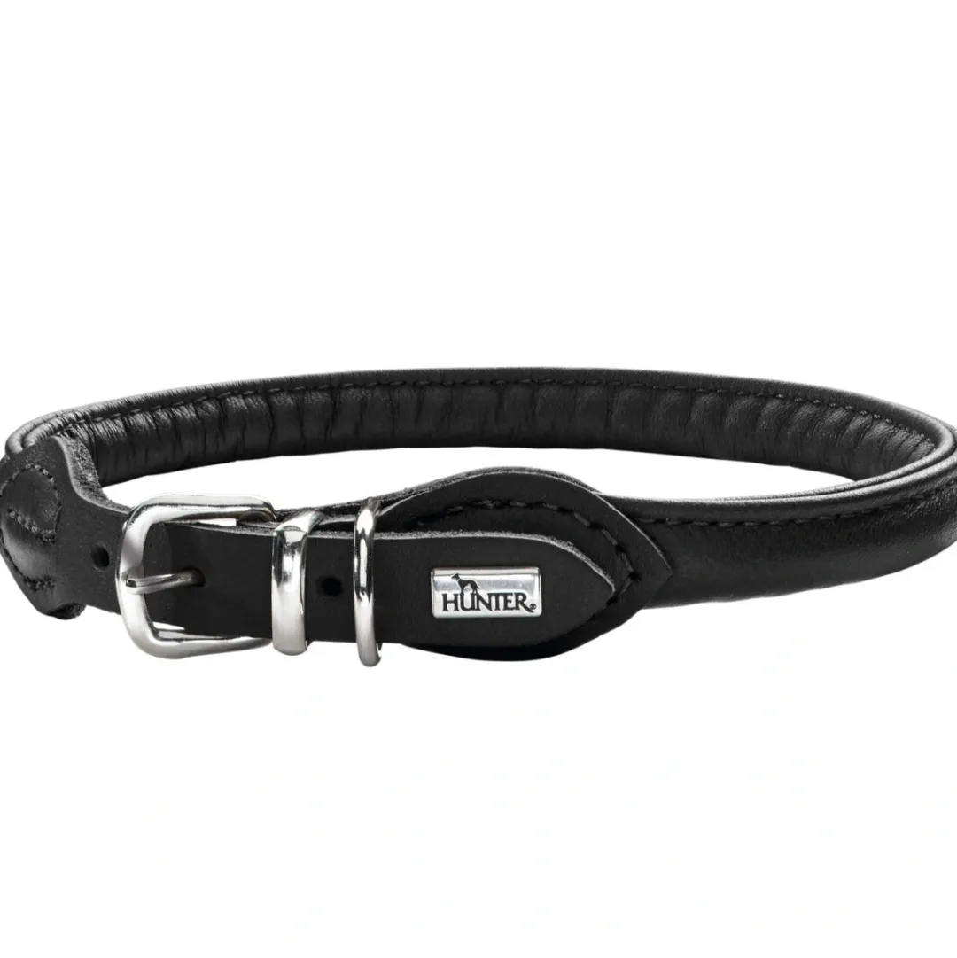 Hunter rundsyet hundehalsbånd okselæder 50 cm justering 41-46 cm - skånsom komfort til store hunde