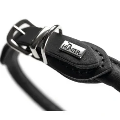 Hunter rundsyet hundehalsbånd okselæder 45/8 sort 45 cm - justering 38-42 cm