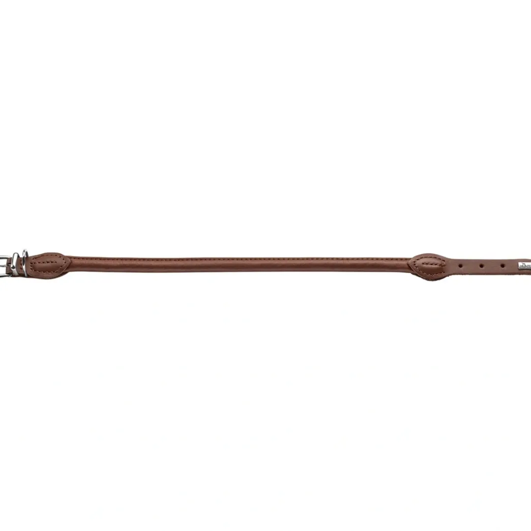 Hunter rundsyet okselæder halsbånd brun 45 cm - justering 38-42 cm skånsom komfort