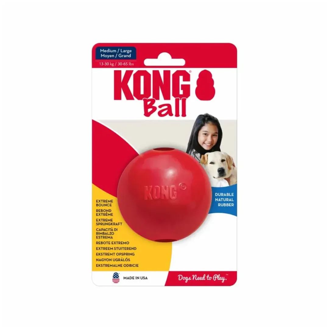 Kong Classic bold med hul rød M/L Ø7,5 cm