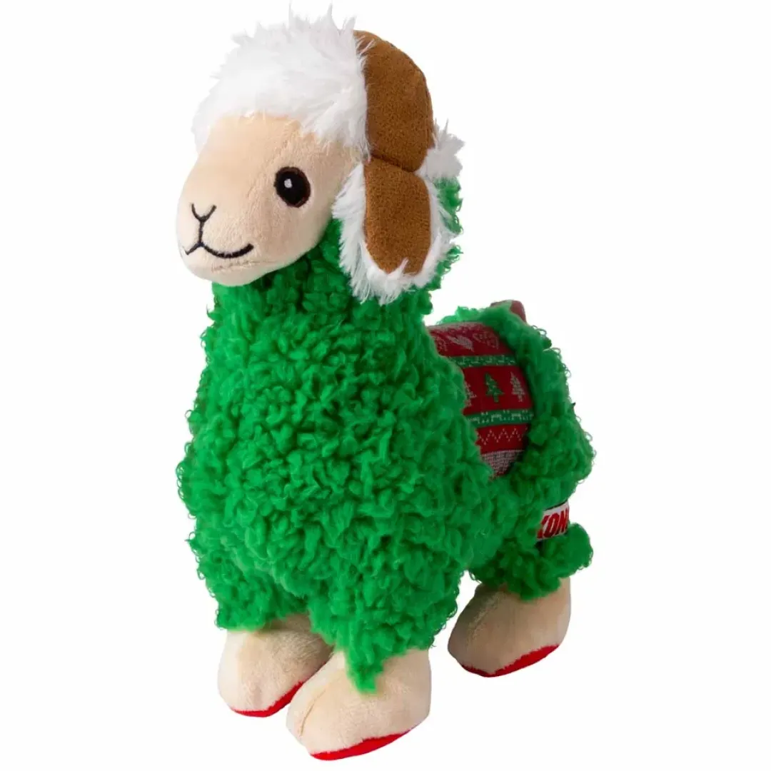 Kong Sherps Llama (M) - blød plys-lama-legetøj til hunde med pivelyd og slidstærk konstruktion.