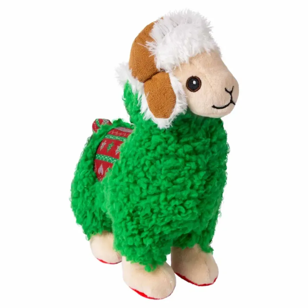 Kong Sherps Llama (M) - blød plys-lama-legetøj til hunde med pivelyd og slidstærk konstruktion.