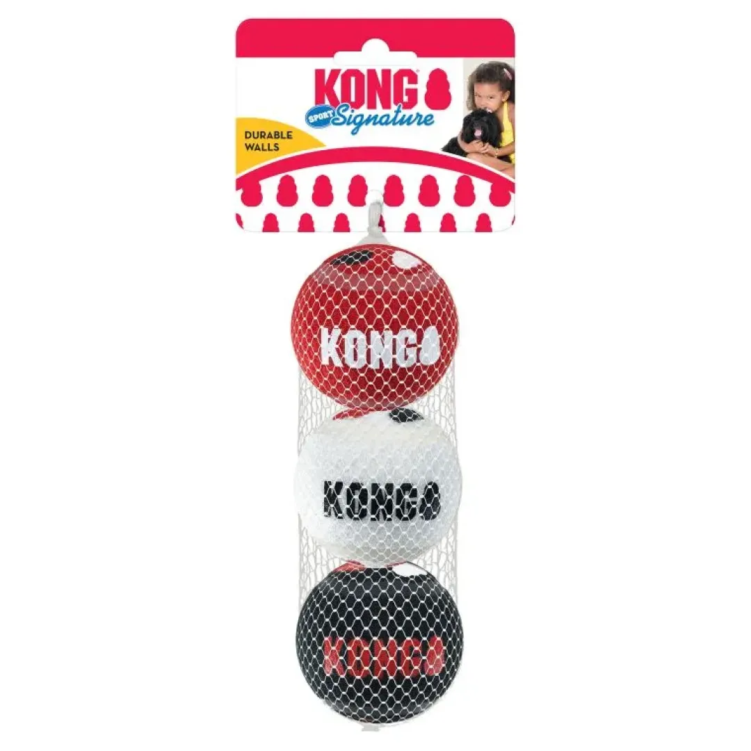 Kong Signature Sport Bolde M 3 stk 6 cm - slidstærke hundebolde