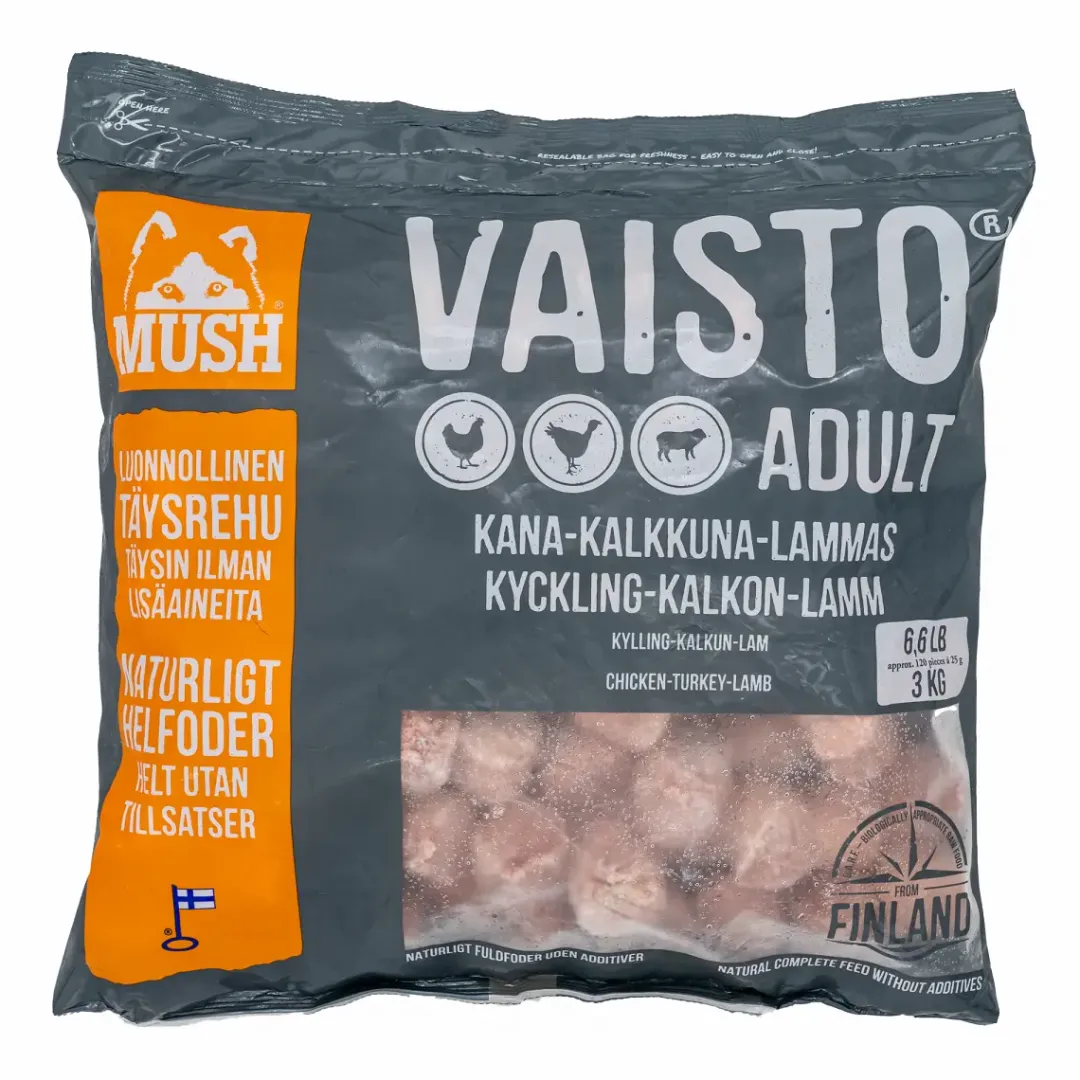 MUSH Vaisto Grå Kalkun Kylling Lam 3 kg - BARF til hunde