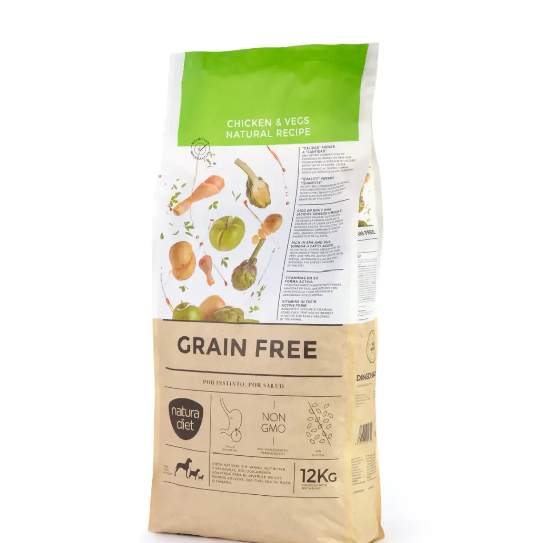 Natura Diet Super premium Hunde & kattefoder Natura Diet Kornfri Kylling og Grøntsager 12 kg - naturlig energi til voksne hunde