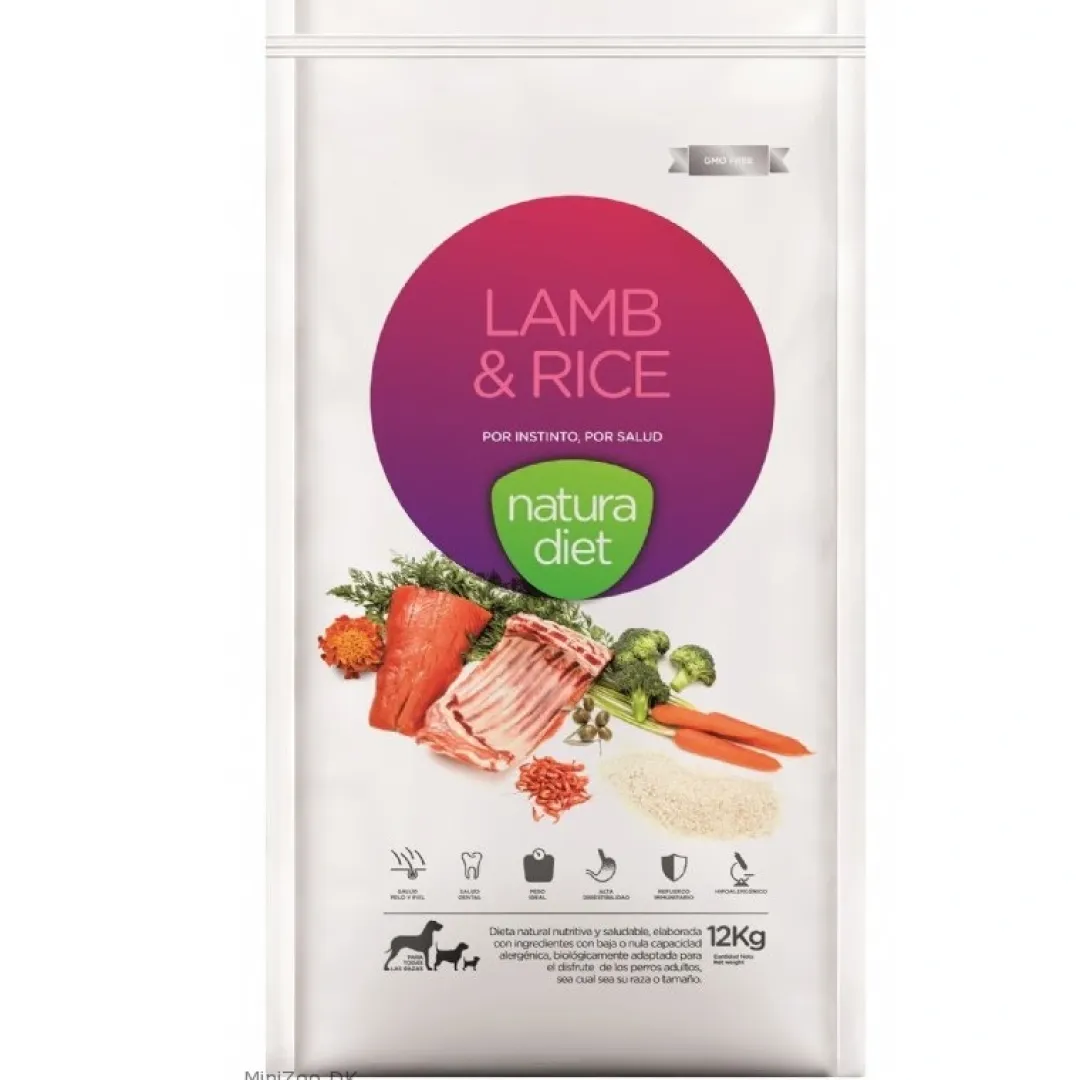 Natura Diet Super premium Hunde & kattefoder Natura Diet Lam og Ris Hundefoder 12 kg - Sundt foder