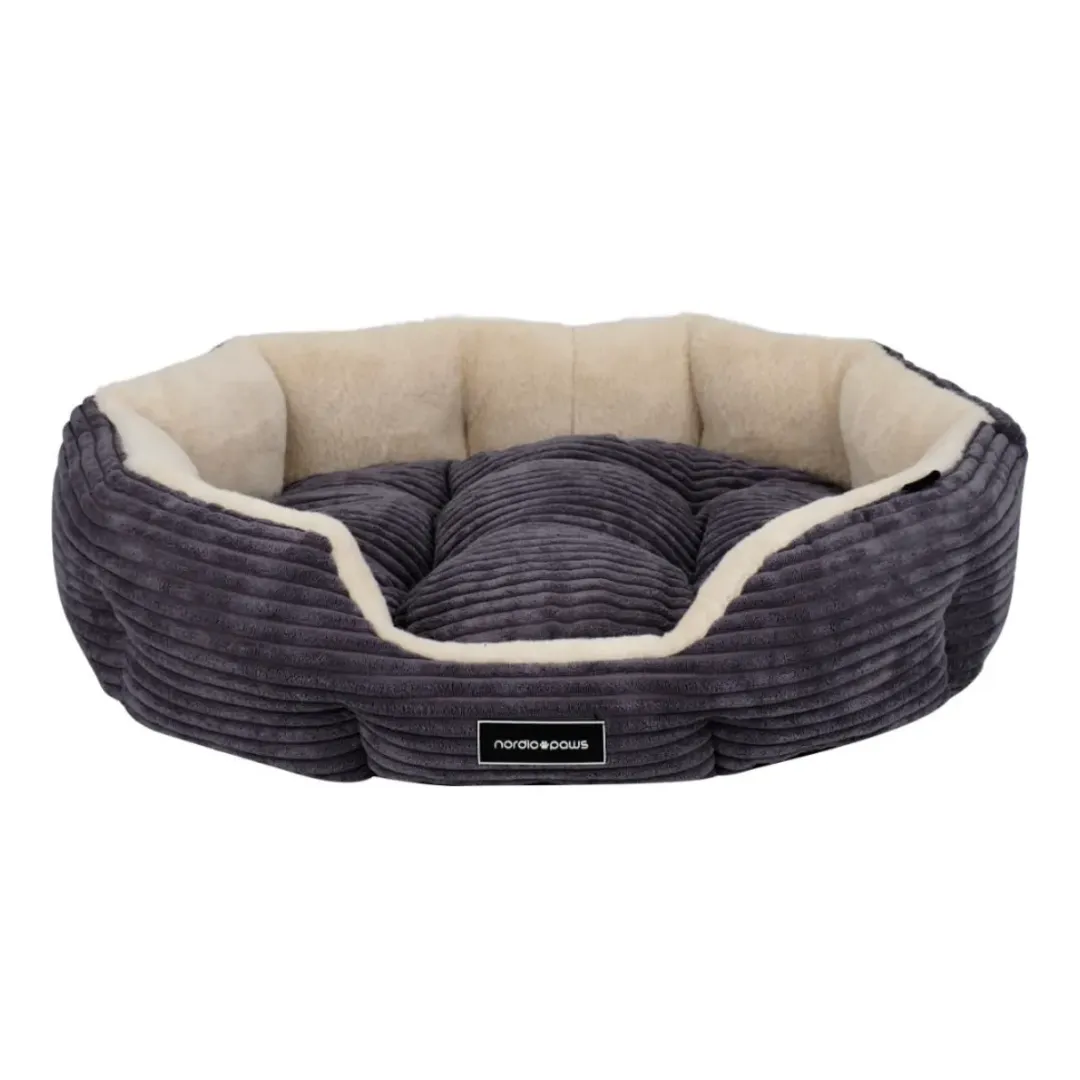 Nordic Paws Arlo Cozy S grå - blød og hyggelig hundeseng i frotte
