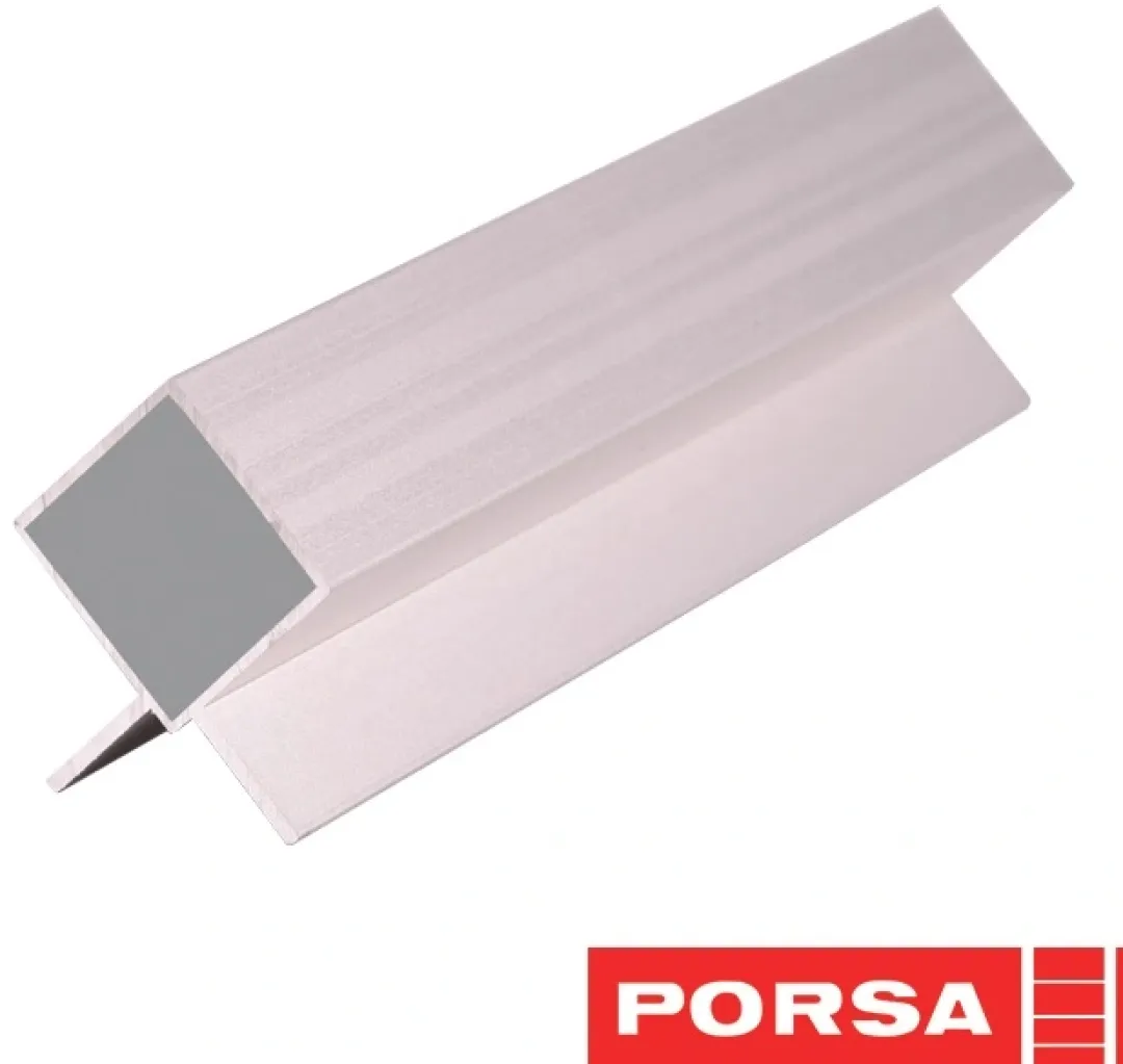 Porsa sølv aluprofil med dobbelt vinkelflig 100 cm.