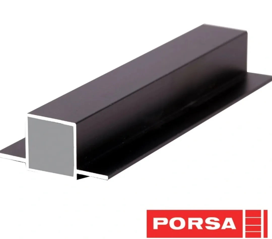 Porsa sort aluprofil med dobbelt flig 25 cm.