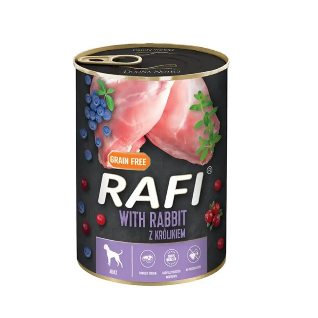 Dolina Noteci - RAFI vådmad RAFI Vådhundefoder Kanin Blåbær og Tranebær 400 g - Sundt hundefoder
