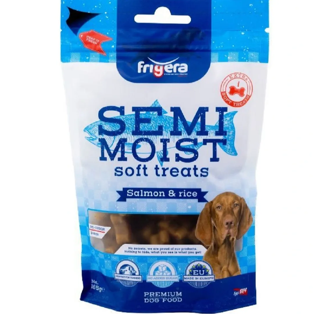 Frigera Semi-Moist Soft Laks med ris 165 g - bløde hundesnacks
