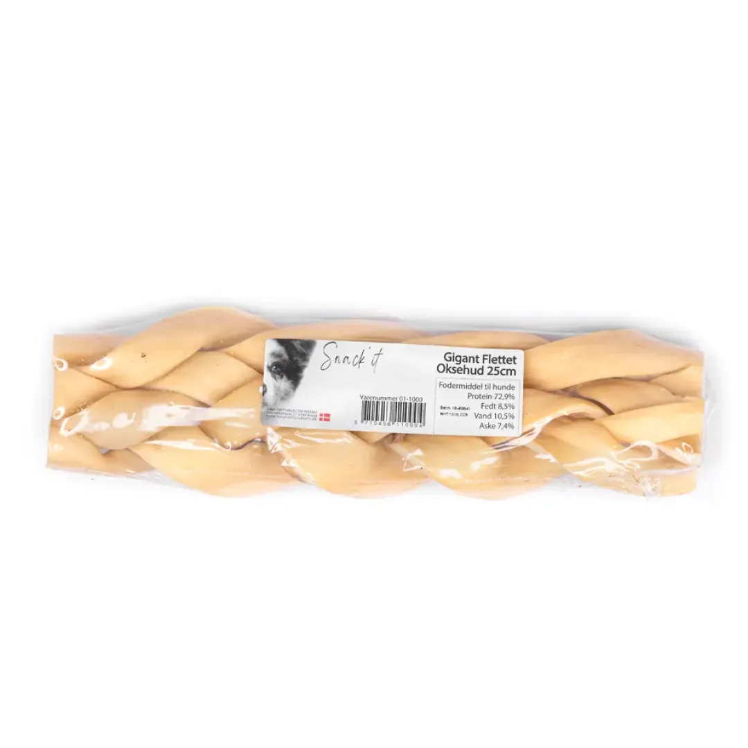 Snackit Kvalitetssnacks til hunde Snackit Gigant Flettet Oksehud 25 cm - Ekstra robust tyggeben