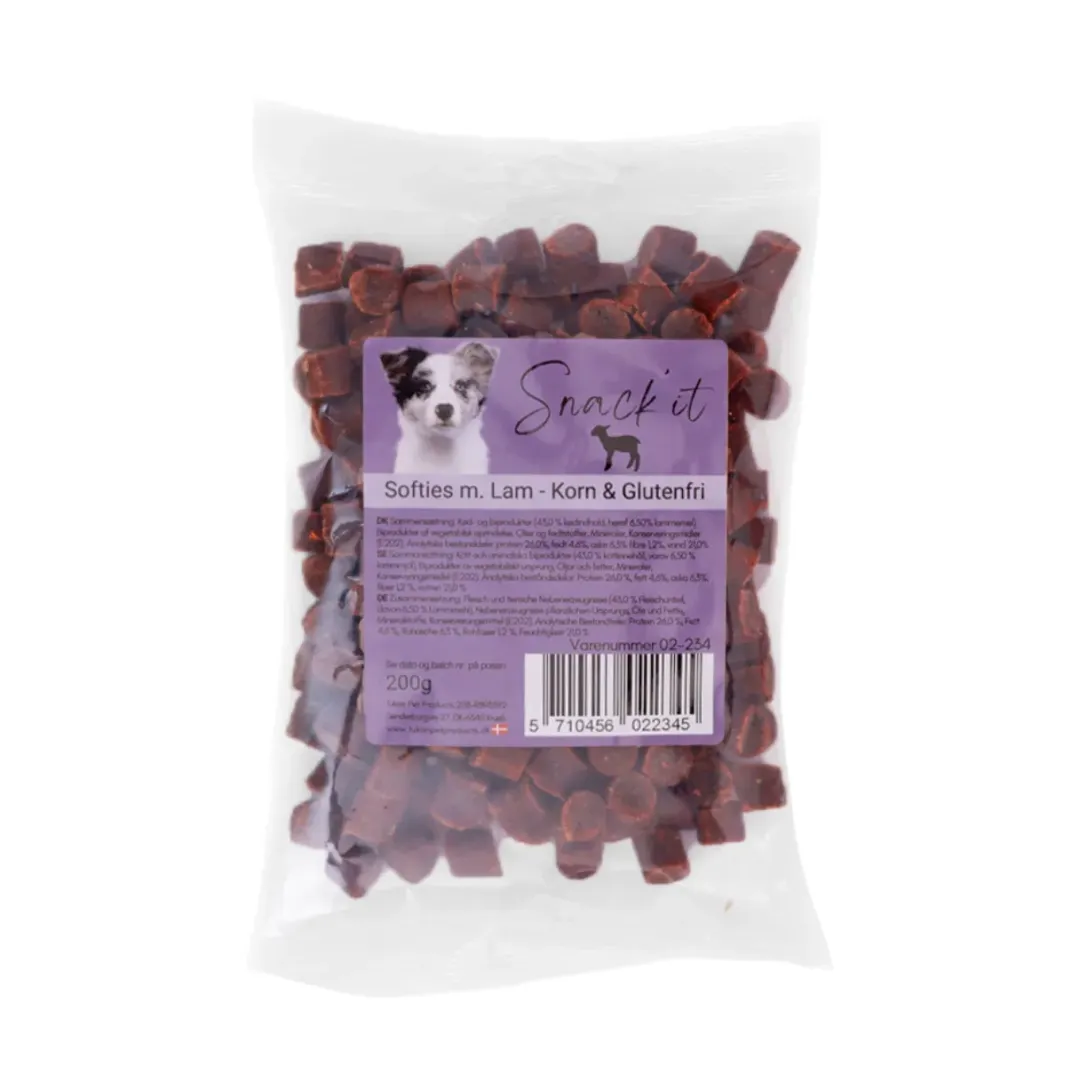 Snackit Kvalitetssnacks til hunde Softies med lam hundesnacks 200 g - Afbalanceret belønning med mild smag