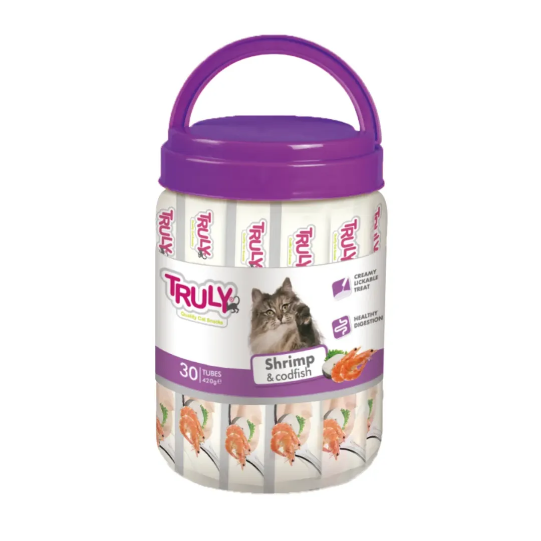 Truly Katte og Hundesnack Truly Kat Cremet kattegodbid med rejer og torsk 420 g (30 tuber)