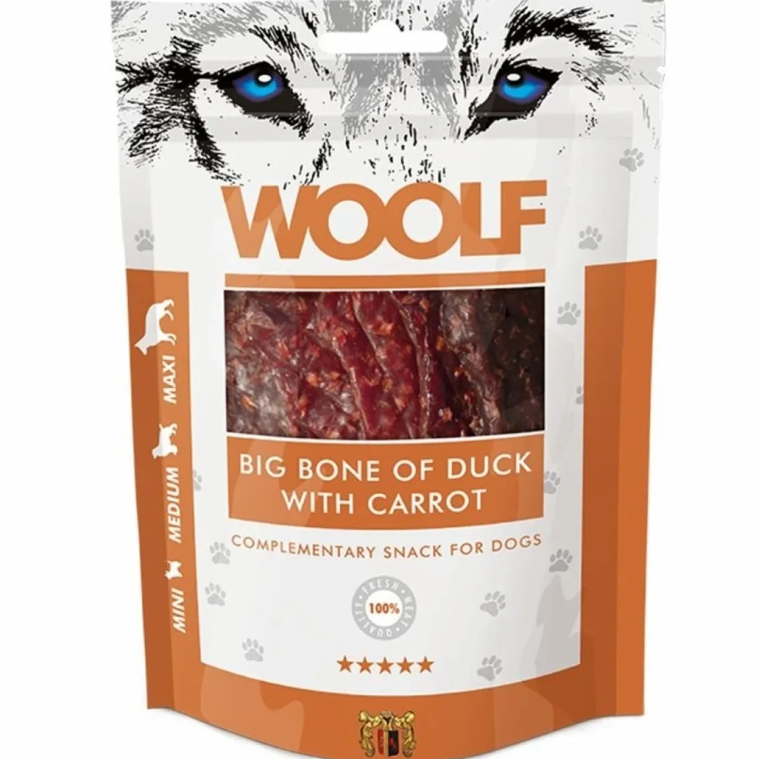 Woolf HundeSnacks og Kattesnack Woolf Hundesnack Big Bone med And og Gulerod